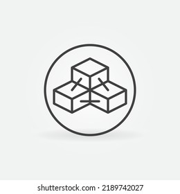 Circle and Blockchain with Three Blocks outline vector concept icon. Cryptocurrency Block Chain Technology round design element