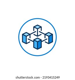 Circle with Block-Chain vector concept blue icon - Blockchain with four blocks Cryptocurrency modern round symbol