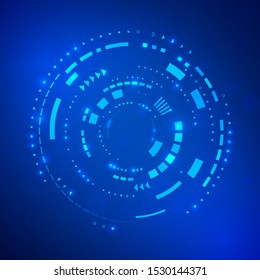 Circle blue abstract technology background. Future innovation concept. Sci fi cyberspace backdrop. vector