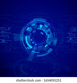 Circle blue abstract technology background. Sci fi cyberspace backdrop. Future innovation concept. Vector illustration