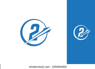Circle blue arrow initial number 2 icon design. Vector logo template