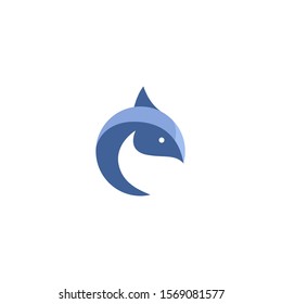 Circle blue fish logotype, icon, vector illustration