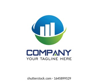 A circle with blue and green color combo with bar growing for cosulting and economic company logo