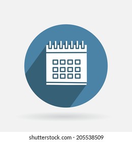 Circle blue icon with shadow. calendar sign
