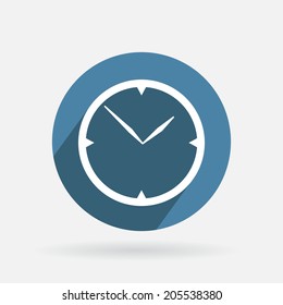 Circle blue icon with shadow. clock. watch sign