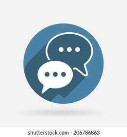 Circle blue icon with shadow. the cloud of speaking dialogue