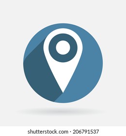 Circle blue icon with shadow. pin location on the map