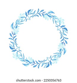 Marco de hojas azul circular para invitaciones de boda o tarjeta 