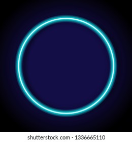 circle blue neon tube frame with shadow for pattern and design.