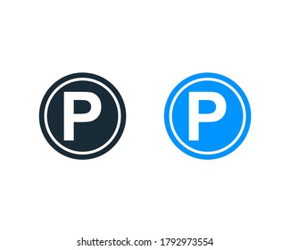 Circle Blue Parking Signage Icon Vector Logo Template Illustration Design