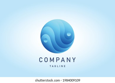 circle blue wave water gradient logo
