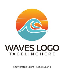 circle blue waves sunrise logo icon vector