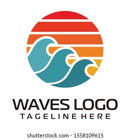 circle blue waves sunrise logo icon vector