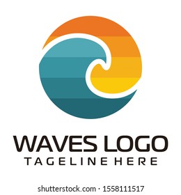 circle blue waves sunrise logo icon vector