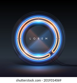 Circle blue and yellow neon lights frame