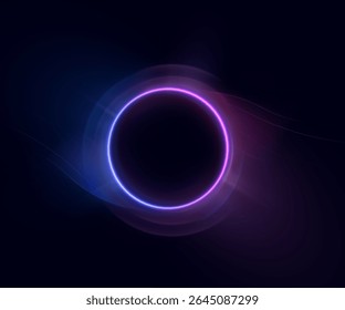 Circle of blue-violet glow with smooth wavy transitions on dark background. Suitable for interfaces, sci-fi visualization effects, portals, swirls, frames. Vector