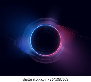 Circle of blue-violet glow with smooth wavy transitions on dark background. Suitable for interfaces, sci-fi visualization effects, portals, swirls, frames. Vector