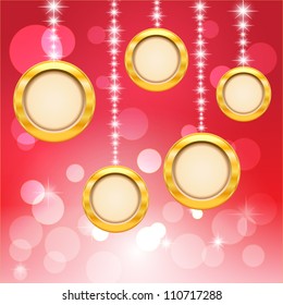 Circle and bokeh on red background. Merry Christmas and Happy New Year. Vector Illustration