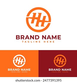 circle bold letter H or double HH symbol icon flat logo stock vector design