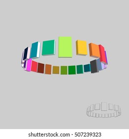 Circle of books.3d Vector colorful illustration.Isolated on gray background.