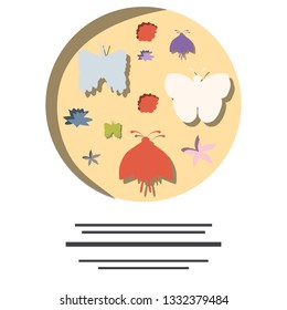 Circle border with beautiful butterflies and space for text. Clip art with copy space. Greeting card, poster design element. Vector illustration.