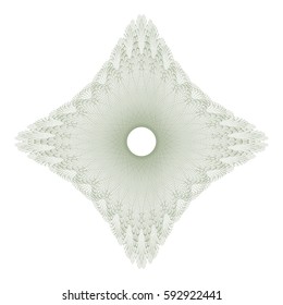 Circle border frame, abstract guilloche lace contour on white (transparent) background. Vector illustration for invitations, banknotes, diplomas, certificates, tickets and other papers security design