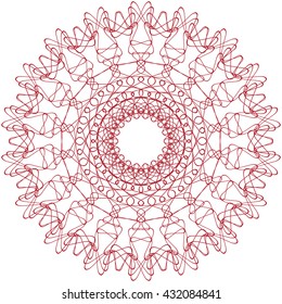 Circle border frame with delicate guilloche lace contour isolated on white (transparent) background. Space for invitations, promotional poster or greeting cards text. Vector illustration eps