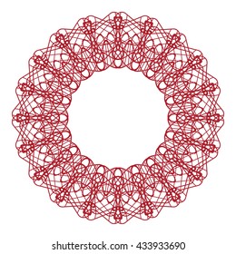 Circle border frame with delicate guilloche lace contour doily isolated on white (transparent) background. Space for invitations, promotional poster or greeting cards text. Vector illustration eps
