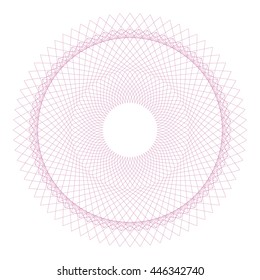 Circle border frame with delicate guilloche lace contour doily isolated on white (transparent) background. Space for invitations, promotional poster or greeting cards text. Vector illustration eps