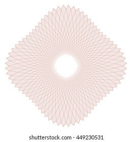 Circle border frame with delicate guilloche lace contour rosette isolated on white (transparent) background. Space for invitations, promotional poster or greeting cards text. Vector illustration eps