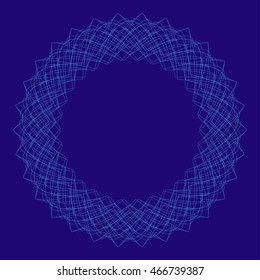 Circle border frame with delicate guilloche lace contour doily isolated on dark background. Space for invitations, promotional poster or greeting cards text. Vector illustration eps