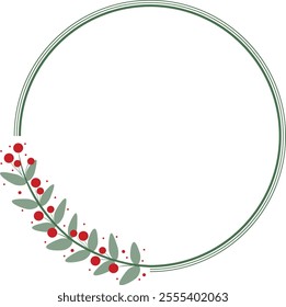 Circle Border Frame Or Wreath Decorated With Red Cherry And Green Leaves
