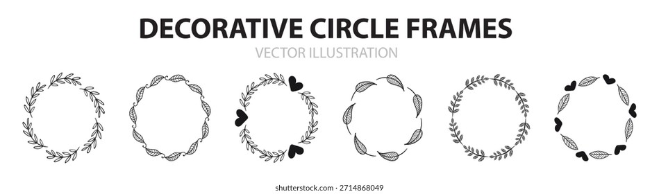 Circle border frames, Floral wreaths and Love Circle Frame, VECTOR ILLUSTRATION.