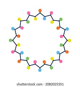 Circle border multicolored Christmas lights string isolated on white background