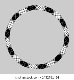 Circle borders and frames vector. Round border pattern geometric vintage frame design. Scottish tartan plaid fabric texture. Template for gift card, collage, scrapbook or photo album and portrait.
