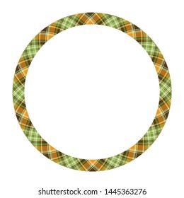 Circle borders and frames vector. Round border pattern geometric vintage frame design. Scottish tartan plaid fabric texture. Template for gift card, collage, scrapbook or photo album and portrait.
