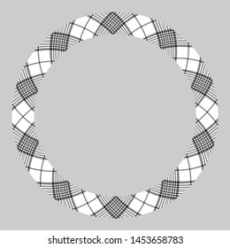 Circle borders and frames vector. Round border pattern geometric vintage frame design. Scottish tartan plaid fabric texture. Template for gift card, collage, scrapbook or photo album and portrait.
