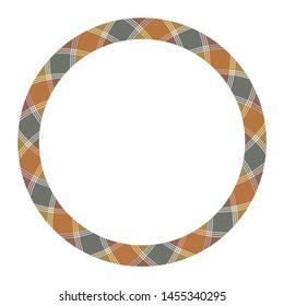 Circle borders and frames vector. Round border pattern geometric vintage frame design. Scottish tartan plaid fabric texture. Template for gift card, collage, scrapbook or photo album and portrait.
