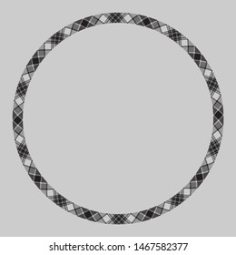Circle borders and frames vector. Round border pattern geometric vintage frame design. Scottish tartan plaid fabric texture. Template for gift card, collage, scrapbook or photo album and portrait.
