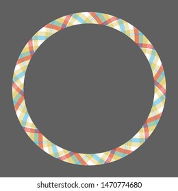 Circle borders and frames vector. Round border pattern geometric vintage frame design. Scottish tartan plaid fabric texture. Template for gift card, collage, scrapbook or photo album and portrait.
