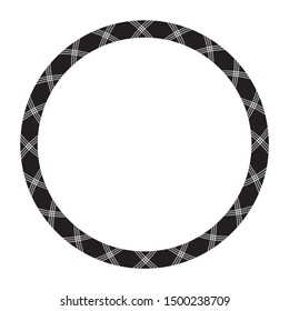 Circle borders and frames vector. Round border pattern geometric vintage frame design. Scottish tartan plaid fabric texture. Template for gift card, collage, scrapbook or photo album and portrait.
