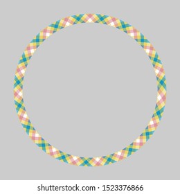 Circle borders and frames vector. Round border pattern geometric vintage frame design. Scottish tartan plaid fabric texture. Template for gift card, collage, scrapbook or photo album and portrait.
