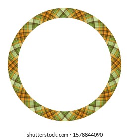 Circle borders and frames vector. Round border pattern geometric vintage frame design. Scottish tartan plaid fabric texture. Template for gift card, collage, scrapbook or photo album and portrait.

