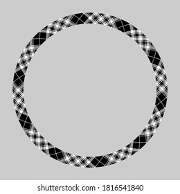 Circle borders and frames vector. Round border pattern geometric vintage frame design. Scottish tartan plaid fabric texture. Template for gift card, collage, scrapbook or photo album and portrait.
