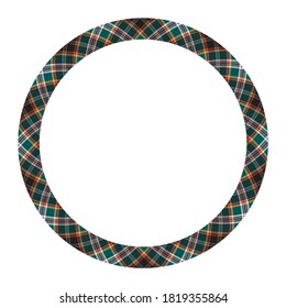 Circle borders and frames vector. Round border pattern geometric vintage frame design. Scottish tartan plaid fabric texture. Template for gift card, collage, scrapbook or photo album and portrait.
