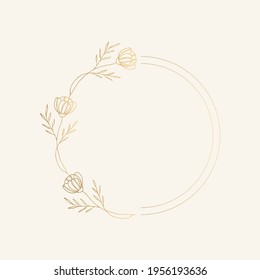 Bordes de círculo con flores dibujadas a mano. Ilustración vectorial dorada.