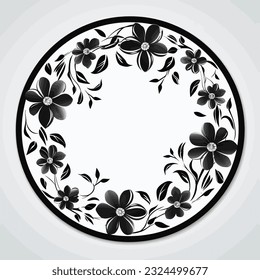 Circle Botanical Floral Frame Wreath Design Element