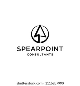 A circle with a bow in it facing upwards spear sign