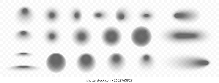 Circle box shadow realistic vector effects. Oval shade ellipse illustration. Round packing box shades isolated on transparent background.