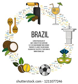 The circle of brazilian symbols. Can be used for travel agency, language courses, souvenir products. Made in flat style.